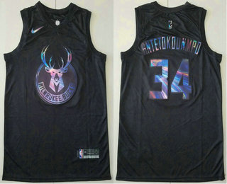 Men's Milwaukee Bucks #34 Giannis Antetokounmpo Black Iridescent 2021 Nike Swingman Stitched Jersey