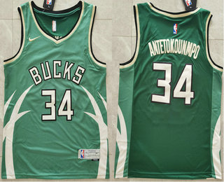 Men's Milwaukee Bucks #34 Giannis Antetokounmpo Green Nike Swingman 2021 Earned Edition Stitched Jersey