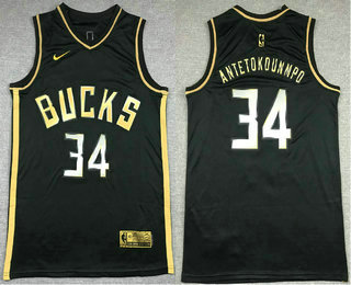 Men's Milwaukee Bucks #34 Giannis Antetokounmpo NEW 2020 Black Golden Edition Nike Swingman Jersey