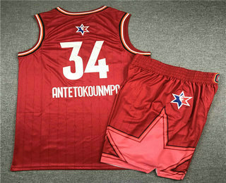 Men's Milwaukee Bucks #34 Giannis Antetokounmpo Red Jordan Brand 2020 All-Star Game Swingman Stitched NBA Jersey  With Shorts