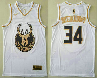 Men's Milwaukee Bucks #34 Giannis Antetokounmpo White Golden Nike Swingman Stitched NBA Jersey