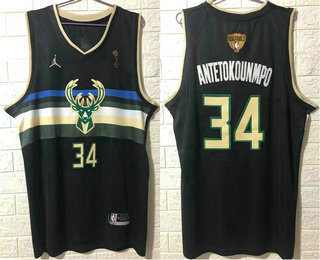 Men's Milwaukee Bucks #34 Giannis AntetokounmpoBlack 2021 Champions Brand Jordan Swingman Stitched Jersey