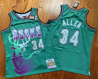 Men's Milwaukee Bucks #34 Ray Allen 1996-97 ABA Hardwood Classic AU Green Throwback Jersey