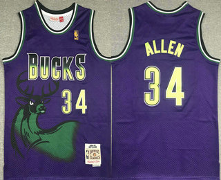 Men's Milwaukee Bucks #34 Ray Allen 1996-97 Purple Hardwood Classic Swingman Throwback Jersey