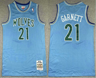 Men's Minnesota Timberwolves #21 Kevin Garnett 1995-96 Blue Hardwood Classics Soul Swingman Throwback Jersey