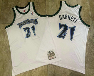 Men's Minnesota Timberwolves #21 Kevin Garnett 1995-96 White Hardwood Classics Soul AU Throwback Jersey