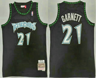 Men's Minnesota Timberwolves #21 Kevin Garnett 1997-98 Black Hardwood Classics Soul Swingman Throwback Jersey