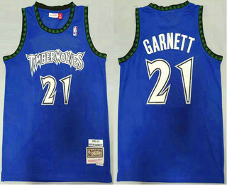 Men's Minnesota Timberwolves #21 Kevin Garnett 1997-98 Blue Hardwood Classics Soul Swingman Throwback Jersey