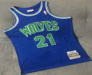 Men's Minnesota Timberwolves #21 Kevin Garnett 1997-98 Blue Throwback AU Jersey