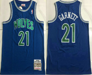 Men's Minnesota Timberwolves #21 Kevin Garnett 1997-98 Blue Throwback AU Jersey