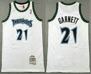 Men's Minnesota Timberwolves #21 Kevin Garnett 1997-98 White Hardwood Swingman Throwback Jersey