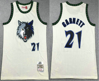 Men's Minnesota Timberwolves #21 Kevin Garnett Cream Team Logo Throwback Swingman Jersey