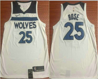 Men's Minnesota Timberwolves #25 Derrick Rose New White 2017-2018 Nike Swingman Stitched NBA Jersey