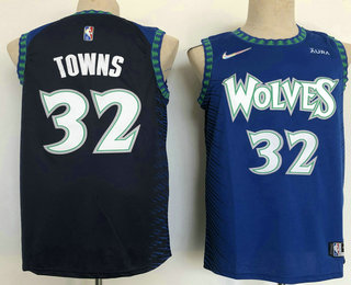 Men's Minnesota Timberwolves #32 Karl Anthony Towns Blue Black Diamond 2022 City Edition Swingman Stitched Jersey With Sponsor