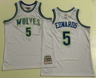 Men's Minnesota Timberwolves #5 Anthony Edwards 2023-24 White Hardwood AU Throwback Jersey