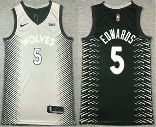 Men's Minnesota Timberwolves #5 Anthony Edwards Grey Black Sponsor Stitched Swingman Jersey