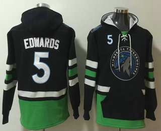 Men's Minnesota Timberwolves #5 Anthony Edwards NEW Black Pocket Stitched NBA Pullover Hoodie