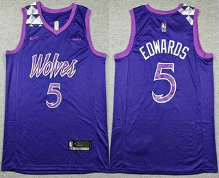 Men's Minnesota Timberwolves #5 Anthony Edwards Purple Sponsor Swingman Jersey