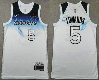 Men's Minnesota Timberwolves #5 Anthony Edwards White 2024 City Edition Swingman Sponsor Stitched Jersey