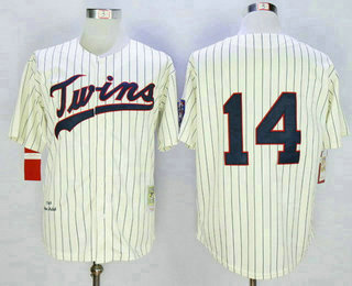 Men's Minnesota Twins #14 Kent Hrbek Retired 1969 Cream Pinstirpe Mitchell & Ness Throwback Jersey