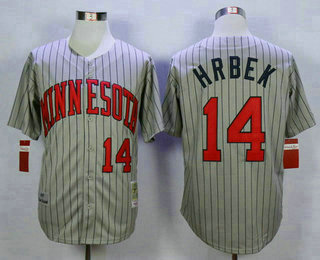 Men's Minnesota Twins #14 Kent Hrbek Retired 1987 Gray Pinstirpe Mitchell & Ness Throwback Jersey