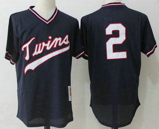 Men's Minnesota Twins #2 Brian Dozier Navy Blue Mesh Batting Practice 1985 Throwback Jersey By Mitchell & Ness