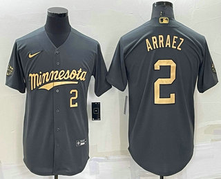 Men's Minnesota Twins #2 Luis Arraez Number Grey 2022 All Star Stitched Cool Base Nike Jersey