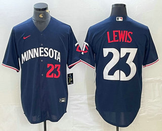 Men's Minnesota Twins #23 Royce Lewis Number 2023 Navy Blue Cool Base Stitched Jersey 02