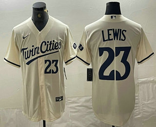Men's Minnesota Twins #23 Royce Lewis Number Cream Cool Base Stitched Baseball Jersey 02