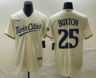 Men's Minnesota Twins #25 Byron Buxton 2023 Cream Cool Base Stitched Jersey