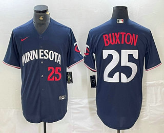Men's Minnesota Twins #25 Byron Buxton Number 2023 Navy Blue Cool Base Stitched Jersey 02