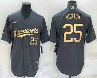 Men's Minnesota Twins #25 Byron Buxton Number Grey 2022 All Star Stitched Cool Base Nike Jersey