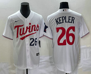 Men's Minnesota Twins #26 Max Kepler Number White Red Stitched MLB Cool Base Nike Jersey