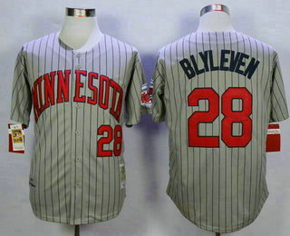 Men's Minnesota Twins #28 Bert Blyleven Retired 1987 Gray Pinstirpe Mitchell & Ness Throwback Jersey