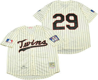 Men's Minnesota Twins #29 Rod Carew 1969 Cream Mitchell & Ness Throwback Jersey