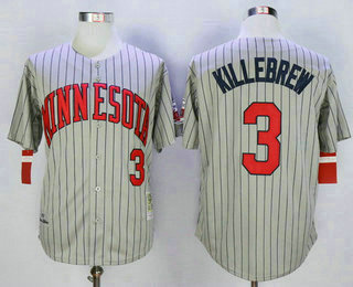 Men's Minnesota Twins #3 Harmon Killebrew Retired 1987 Gray Pinstirpe Mitchell & Ness Throwback Jersey