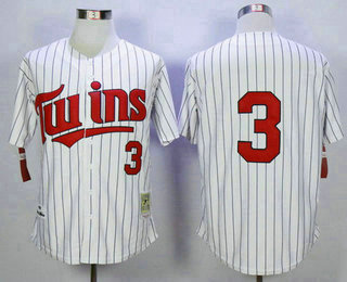 Men's Minnesota Twins #3 Harmon Killebrew Retired 1991 White Pinstirpe Mitchell & Ness Throwback Jersey