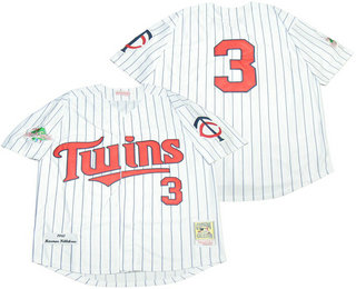 Men's Minnesota Twins #3 Harmon Killebrew Retired 1991 White Pinstirpe Mitchell & Ness Throwback Jersey