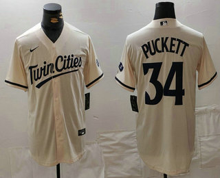 Men's Minnesota Twins #34 Kirby Puckett Cream Cool Base Stitched Baseball Jersey