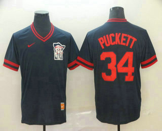 Men's Minnesota Twins #34 Kirby Puckett Navy Blue Nike Cooperstown Collection Legend V Neck Jersey