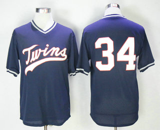 Men's Minnesota Twins #34 Kirby Puckett Navy Blue Pullover Throwback Majestic Cooperstown Collection Jersey