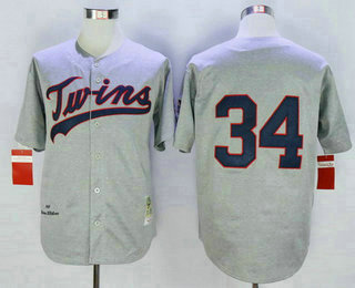 Men's Minnesota Twins #34 Kirby Puckett Retired Road 1969 Gray Wool Mitchell & Ness Throwback Jersey