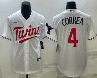 Men's Minnesota Twins #4 Carlos Correa White Red Stitched MLB Cool Base Nike Jersey