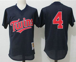 Men's Minnesota Twins #4 Paul Molitor Navy Blue Mesh Batting Practice 1996 Throwback Jersey By Mitchell & Ness