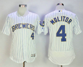 Men's Minnesota Twins #4 Paul Molitor Retired White Pinstripe Stitched MLB Majestic Flex Base Jersey