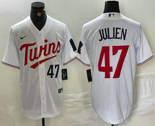 Men's Minnesota Twins #47 Edouard Julien Number White Stitched MLB Cool Base Nike Jersey