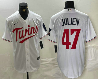 Men's Minnesota Twins #47 Edouard Julien White Stitched MLB Cool Base Nike Jersey