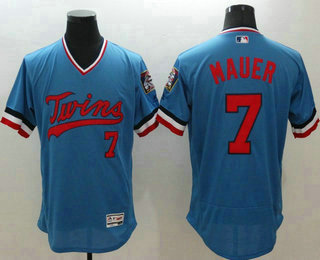 Men's Minnesota Twins #7 Joe Mauer Light Blue Flexbase Cooperstown 2016 MLB Player Jersey