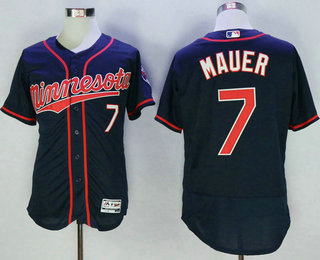 Men's Minnesota Twins #7 Joe Mauer Navy Blue 2016 Flexbase Majestic Baseball Jersey