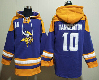 Men's Minnesota Vikings #10 Fran Tarkenton Purple Ageless Must Have Lace Up Pullover Hoodie